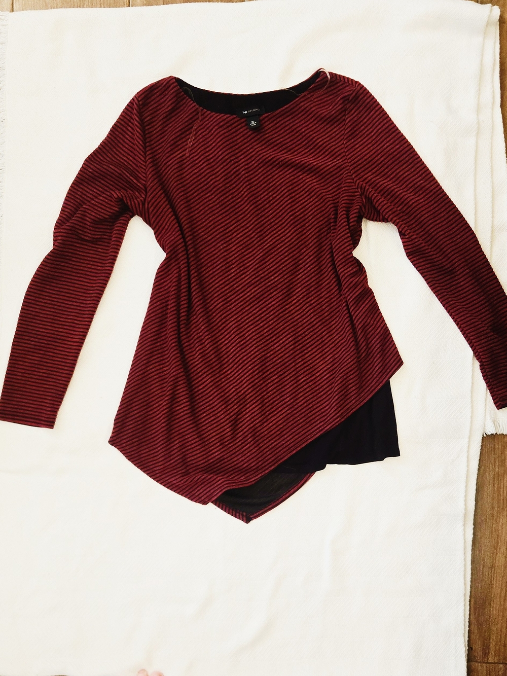 AB Studio Burgundy and Black Striped Long-Sleeve Top